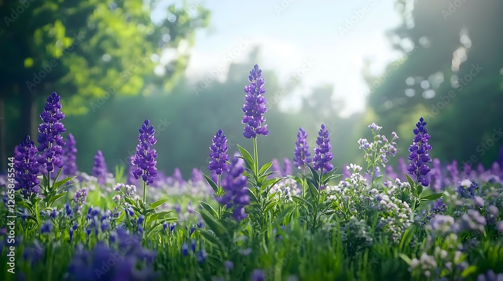 Obraz premium Vibrant Purple Wildflowers in a Sunlit Meadow