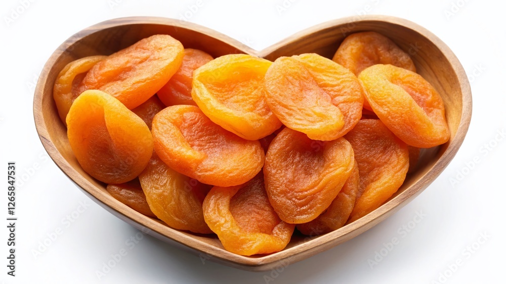Heart Shaped Bowl Dried Apricots Top View White Background Macro Photography Stock Photo Heart Shaped Bowl Dried Apricots Top View White Background Macro Photography Stock Photo