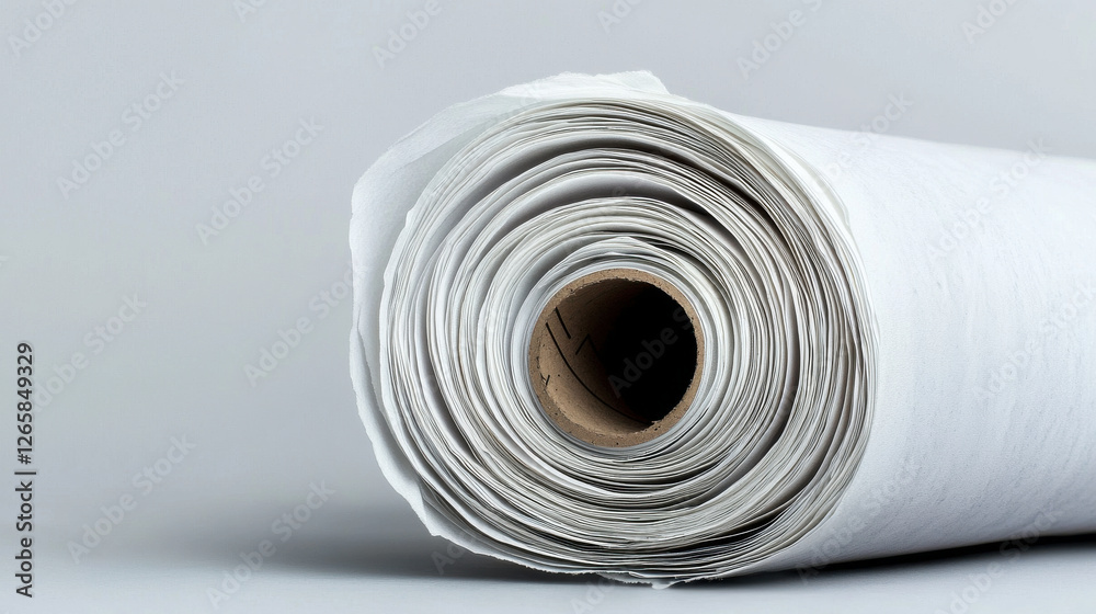 rolled up sheet of white paper with cardboard core on plain background rolled up sheet of white paper with cardboard core on plain background