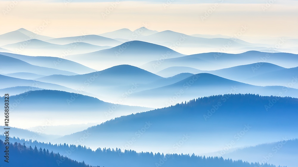 Fototapeta premium Misty Blue Mountains Rolling Hillscape Landscape