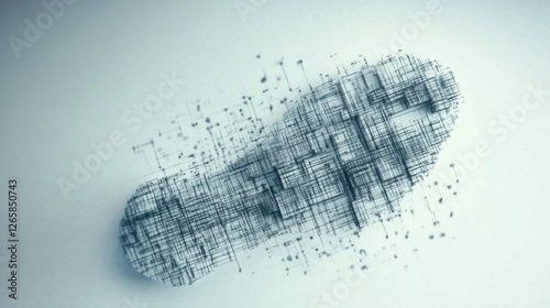 A stylized footprint emerges from a grid of lines and dots, symbolizing technology and data in a modern aesthetic.