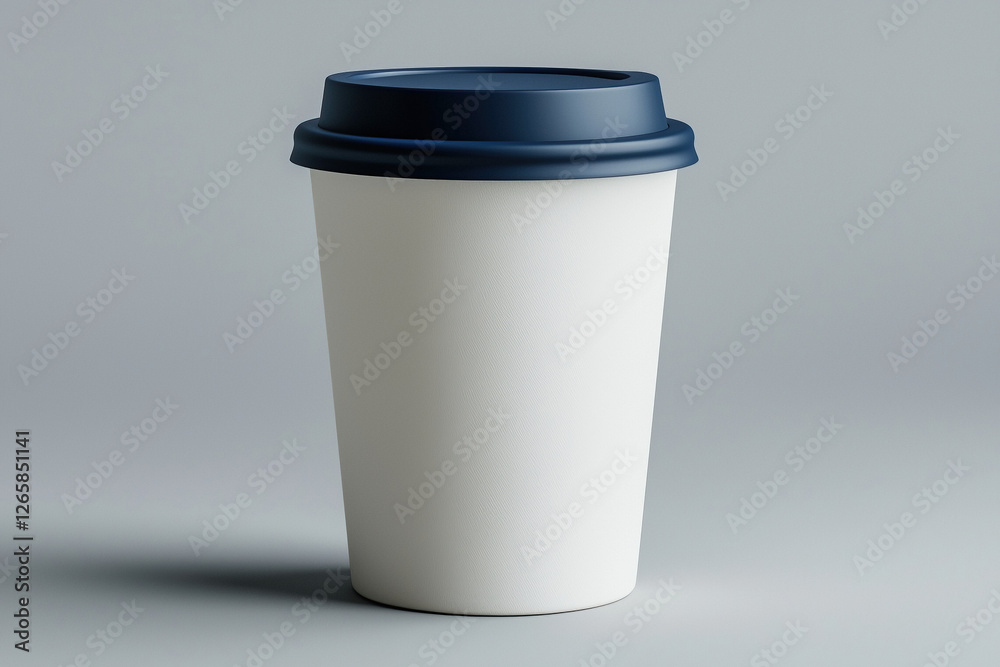 Blank take-out coffee cup with navy blue lid on a simple background Blank take-out coffee cup with navy blue lid on a simple background