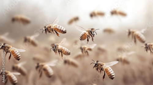 Honeybees flying in a field photo