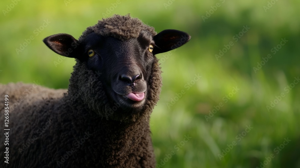 Sheep playfully sticking out its tongue, a moment of lighthearted charm. Sheep playfully sticking out its tongue, a moment of lighthearted charm.