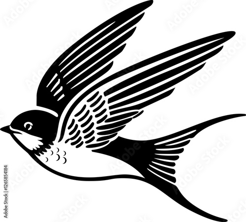 Flying Swallow for illustration, logo, tattoo or icon