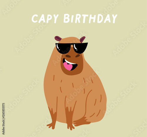 typography boys print with cool capybara in glasses Funny capybara character. Vector templates for party, event, hand drawn.