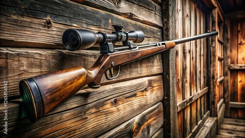 Wallpaper Mural Hunting Rifle Resting in a Deer Blind - Side View Stock Photo Torontodigital.ca