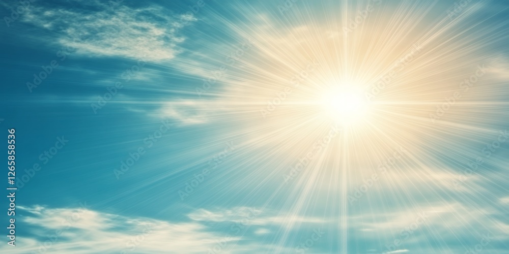 Bright Sun Shining Through Clouds Blue Sky Summer Day Light Rays Background Bright Sun Shining Through Clouds Blue Sky Summer Day Light Rays Background