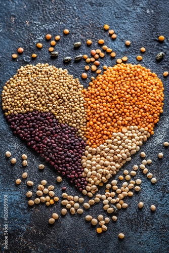 Grains and legumes in heart shape