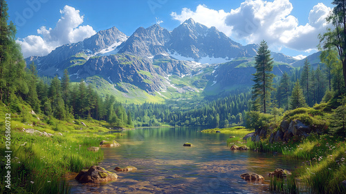 Pasmo górskie odbijające się w spokojnym jeziorze 