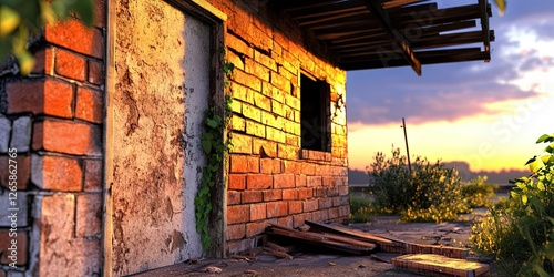 old brick wall with window