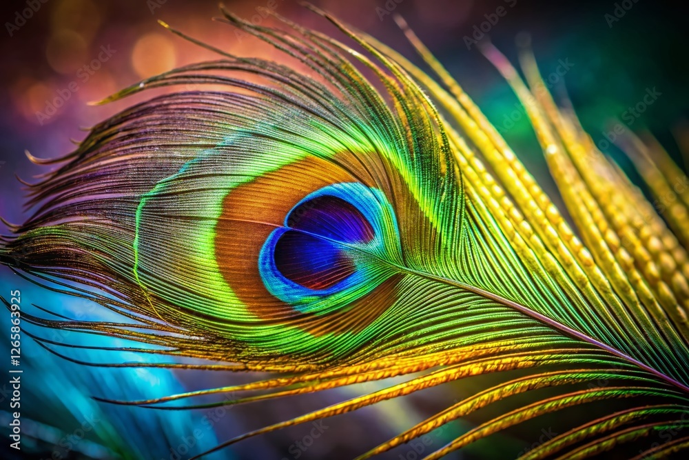 Obraz premium Isolated Peacock Feather, Vivid Blue Green Jewel Tones, Detailed Macro Shot, Nature Photography