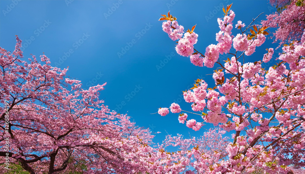 vibrant pink blossoms against a clear blue sky in springtime vibrant pink blossoms against a clear blue sky in springtime