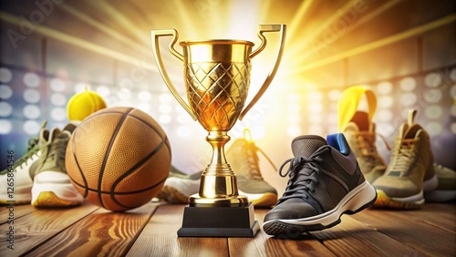 Isolated Winner Trophy & Sports Equipment: Fitness & Victory Stock Photo