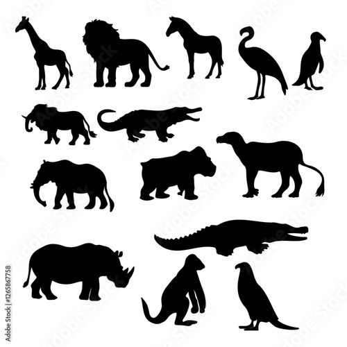 Canvas Print Minimalist Black and White Animal Icons | Vector Silhouettes for Design