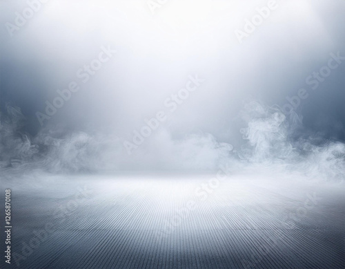 empty white background with smoke or fog on the floor