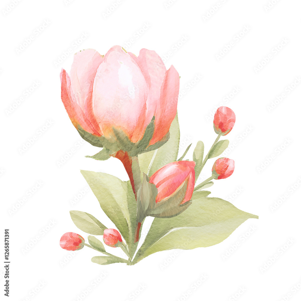Fototapeta premium Set watercolor elements of pink roses; collection garden flowers; leaves; branches. Botanic; illustration, eucalyptus; Wedding floral design