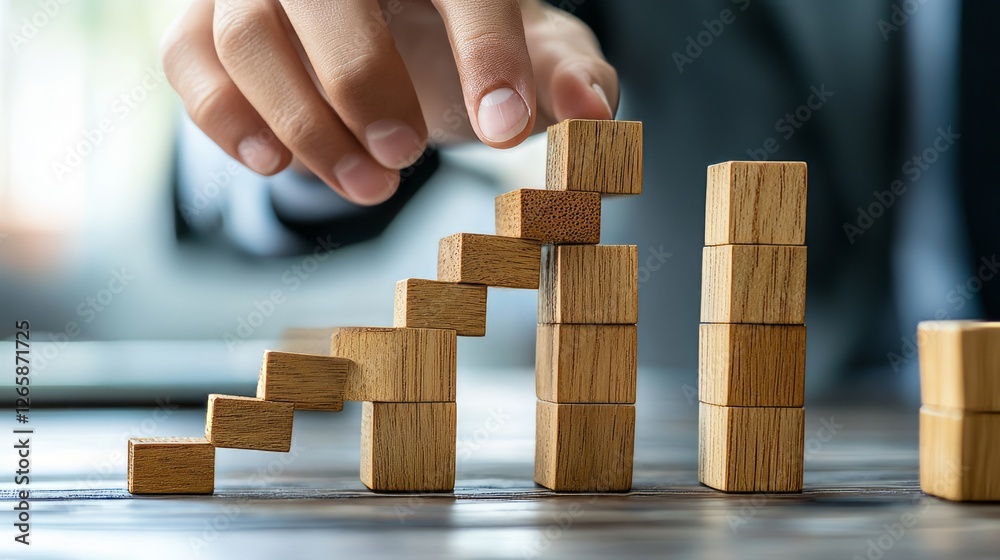 Building A Career With Wooden Blocks Steps. Concept Of Growth, Success, And Progress In Business. Building A Career With Wooden Blocks Steps. Concept Of Growth, Success, And Progress In Business.