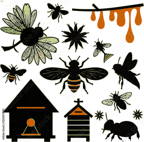 bee illustration beehive honey flower