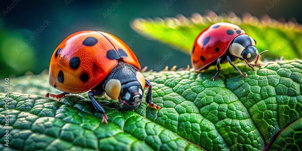 Obraz premium Ladybug on Leaf: Two Stunning Angles - High-Resolution Stock Photo