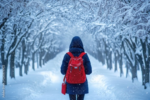 Obraz na płótnie Individual explores a winter wonderland of snow-covered trees w salonie