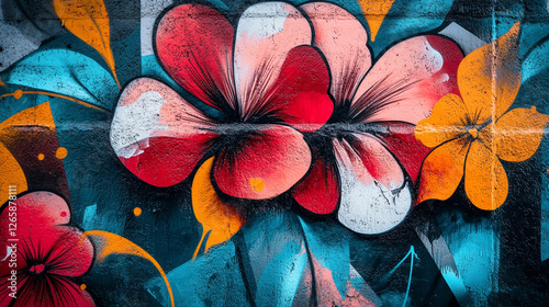 Vibrant mural featuring colorful flowers on an urban wall during daylight