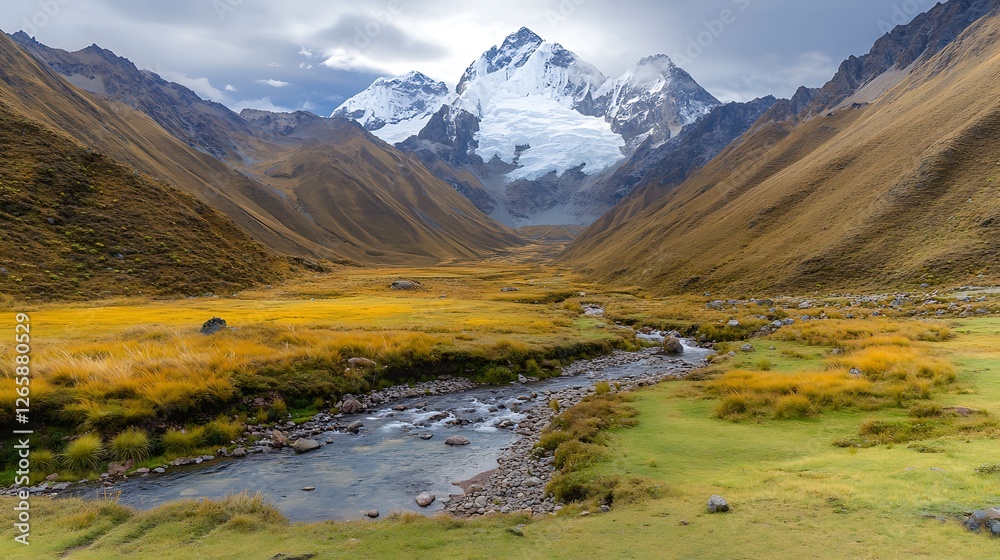 Majestic Andean Mountain Valley Stream Landscape Majestic Andean Mountain Valley Stream Landscape