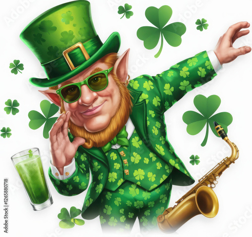 Obraz na płótnie Leprechaun Dance wearing sunglasses, Saint Patrick's day Clipart, Transparent background, Watercolor St Patrick’s Day Clipart
w salonie