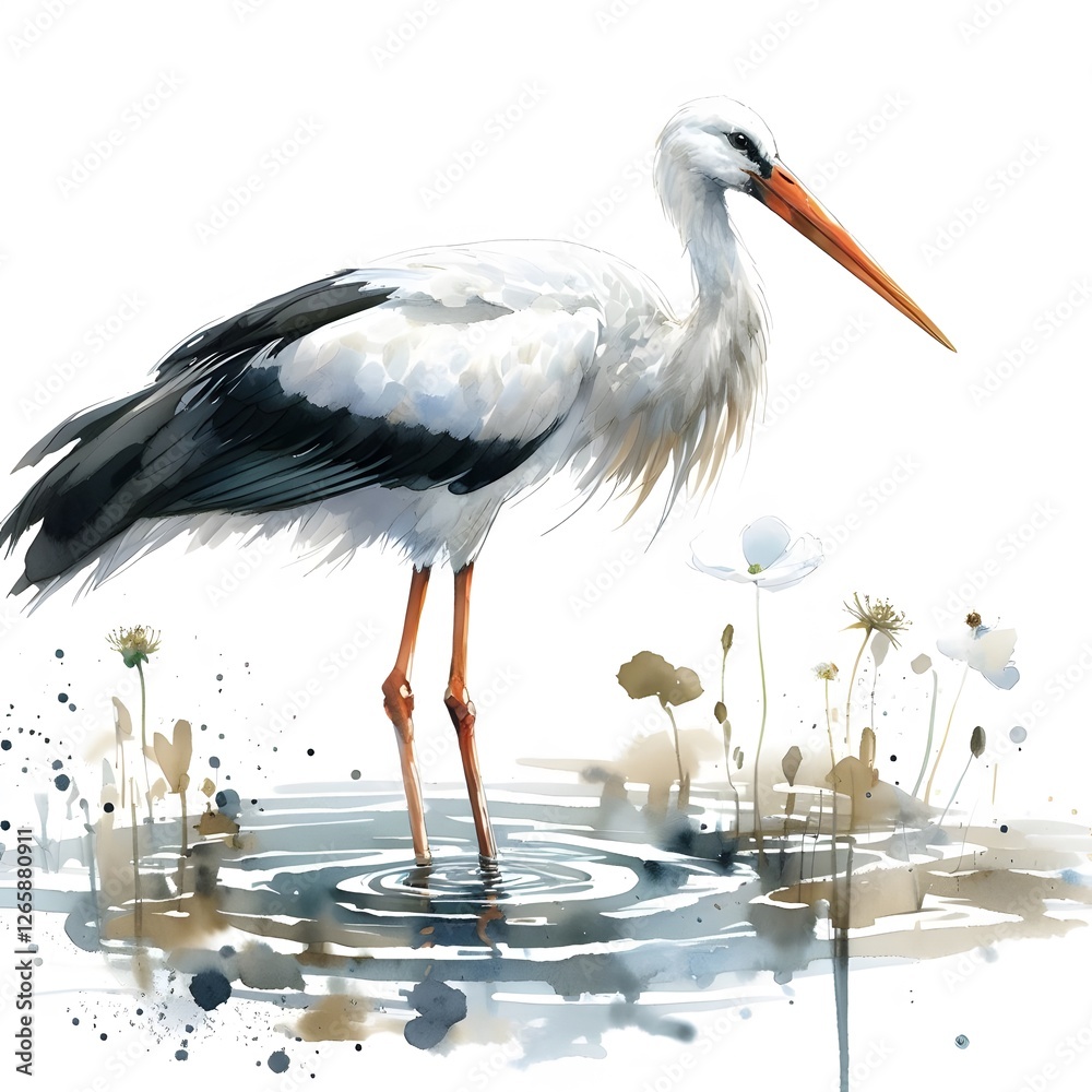 Fototapeta premium 황새, 수채화, jpeg (Stork, water colour, jpeg)