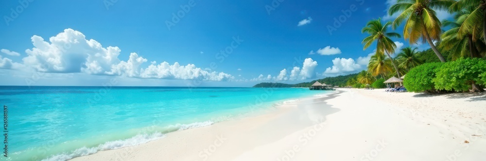 White sand beach, turquoise water, vibrant sky, horizon, sky, light White sand beach, turquoise water, vibrant sky, horizon, sky, light