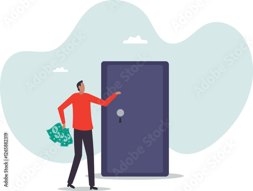 Opportunity or money knock on the door, new business chance or job and career offer, investment return or dividend.business concept.flat character.