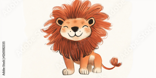Cute lion cub sitting and smiling, a watercolor illustration