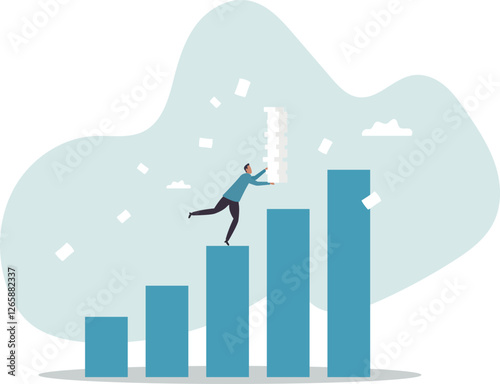 Effort or hard work to success, work burden or heavy pressure weight, challenge to climb career ladder, motivation or efficiency.business concept.flat character.