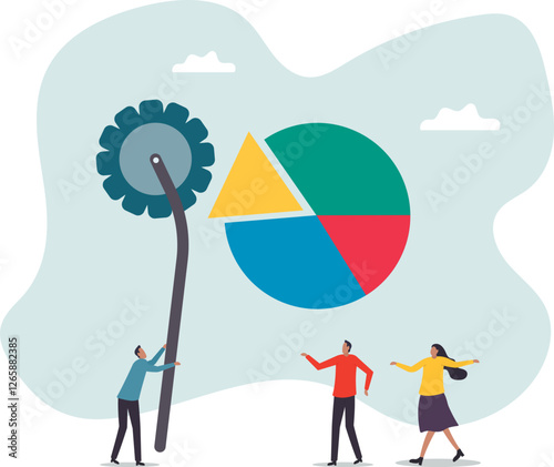 Profit or revenue sharing payment scheme, payment share with other employee in percentage pie chart, formula or distribution to calculate wages,business concept.flat character.