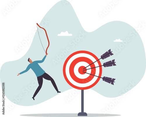 Success reaching goal or target, victory or winner, accuracy and achievement to hit target bullseye,business concept.flat character.