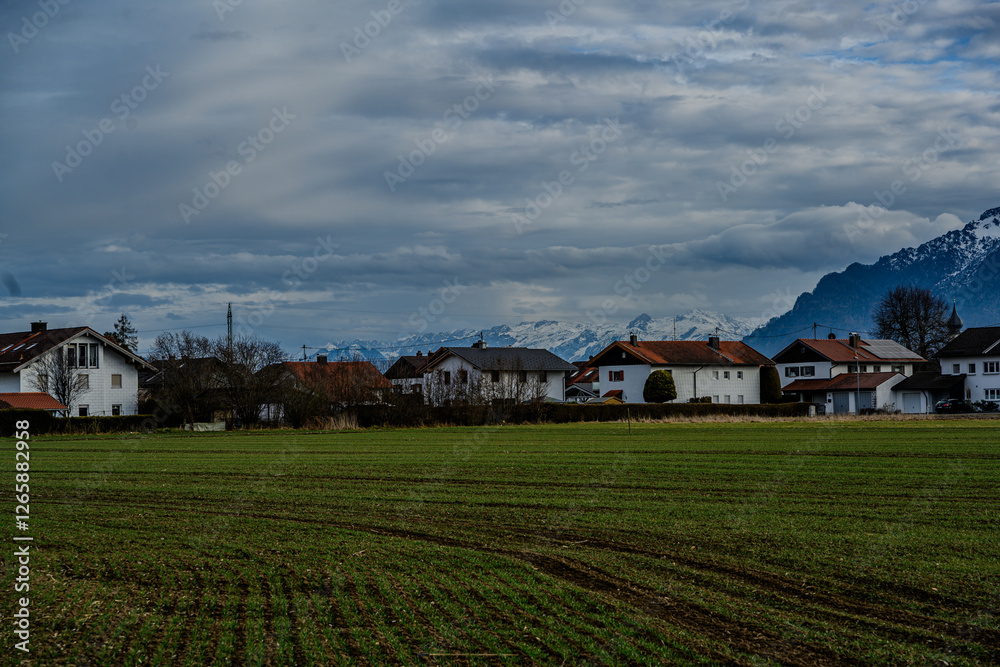 Die Alpen im Rupertiwinkel bei Ainring, Oberbayern Die Alpen im Rupertiwinkel bei Ainring, Oberbayern