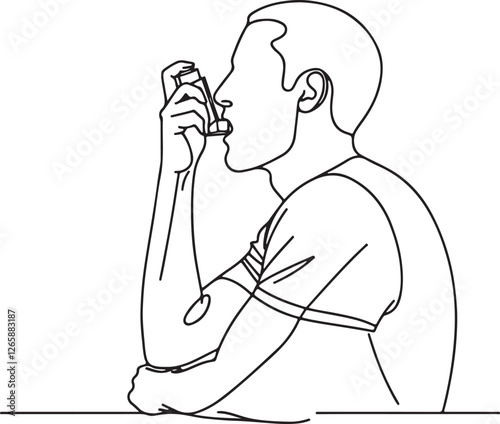 Inhaler Use for Asthma Relief Line Drawing Vector