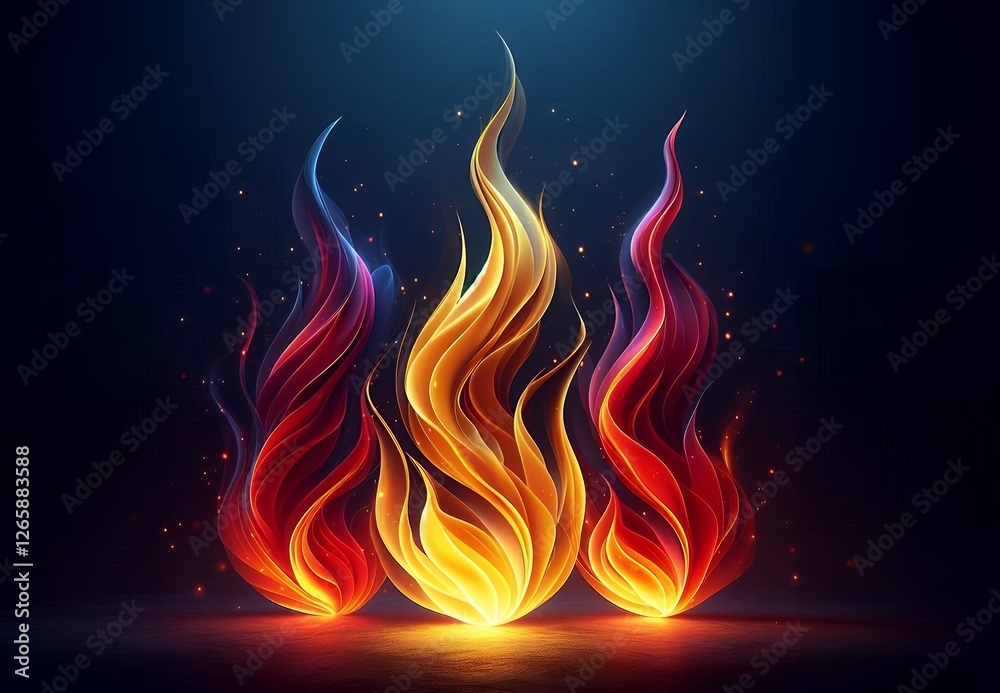 Fototapeta premium Attractive and amazing colors fire flames background showcases dynamic, swirling flames in vivid hues. The glowing embers and fluid motion create a striking, intense visual