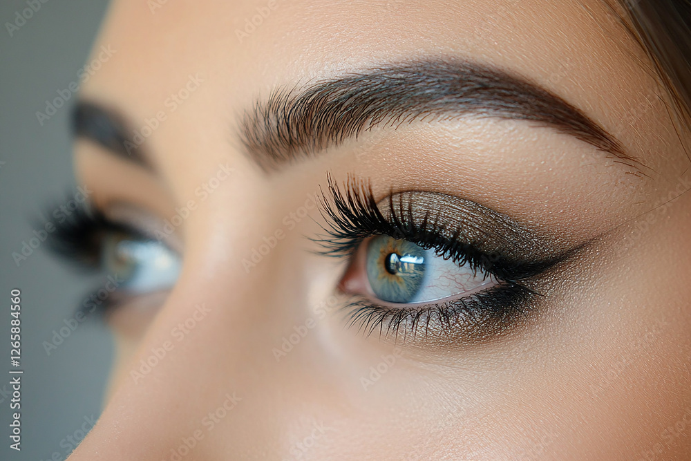 Obraz premium Close up shot focusing on a womans captivating smoky eye makeup with long, defined lashes