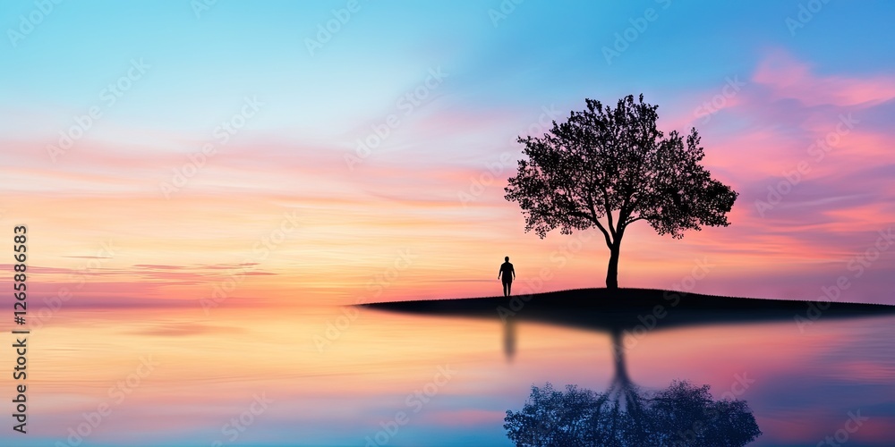 Fototapeta premium person standing by themselves in a landscape