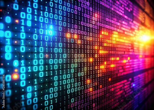 Wallpaper Mural Low Light Binary Code Abstract Background, Digital Data Stream, Glowing Circuit Board, Futuristic Technology, Dark Tech Wallpaper Torontodigital.ca