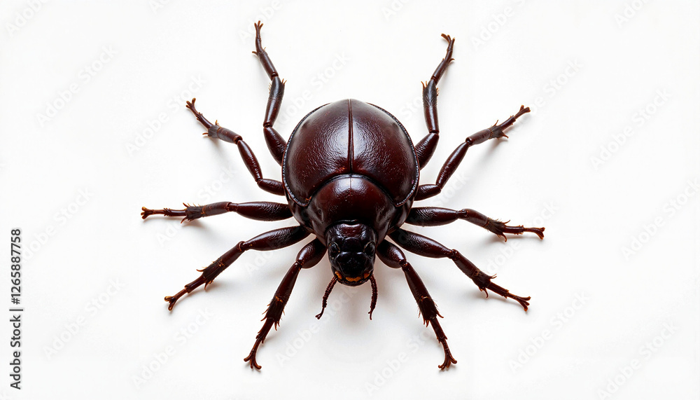 Glossy fake bug on plain white background, visual contrast