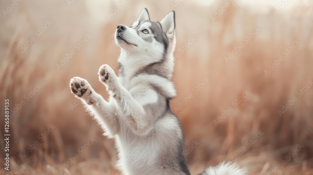 Playful Siberian Husky Standing on Hind Legs in Natural Setting Playful Siberian Husky Standing on Hind Legs in Natural Setting