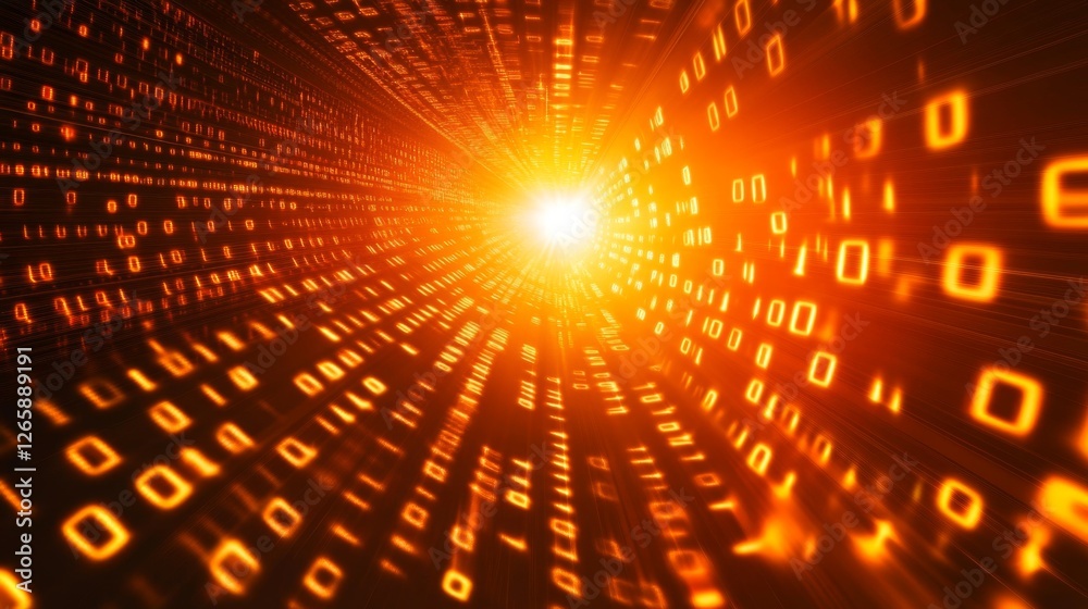 Exploring deep cyberspace virtual realm digital landscape illuminated environment immersive view glowing binary numbers