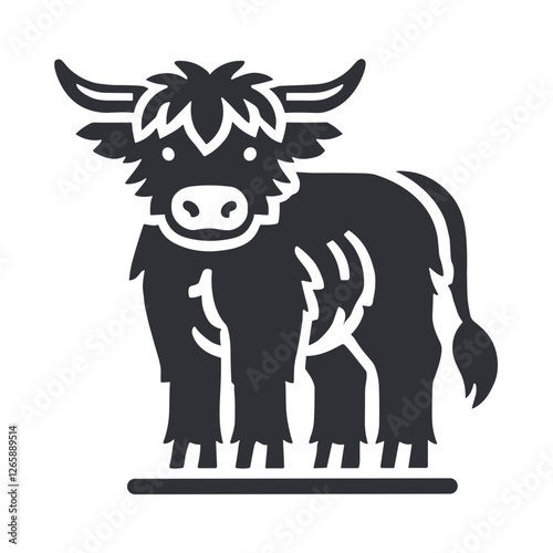 Highland cattle icon for farm designs, veterinary clinics, agriculture presentations, and animal lover blogs.