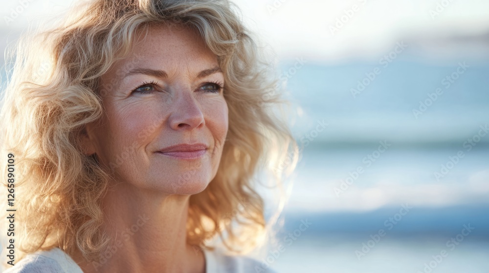 Woman relishes the breeze by the sea, embodying peace and freedom. Woman relishes the breeze by the sea, embodying peace and freedom.