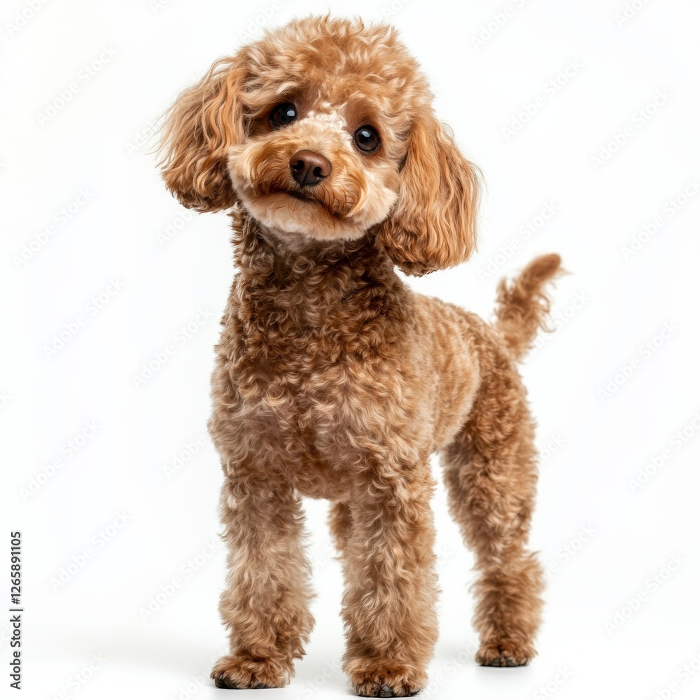 Adorable Poodle Dog Standing with One Paw Lifted and Curious Look Adorable Poodle Dog Standing with One Paw Lifted and Curious Look