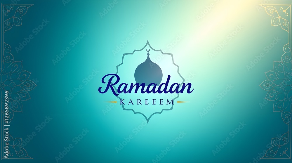 Naklejka premium Ramadan Kareeem greeting card template with teal background.