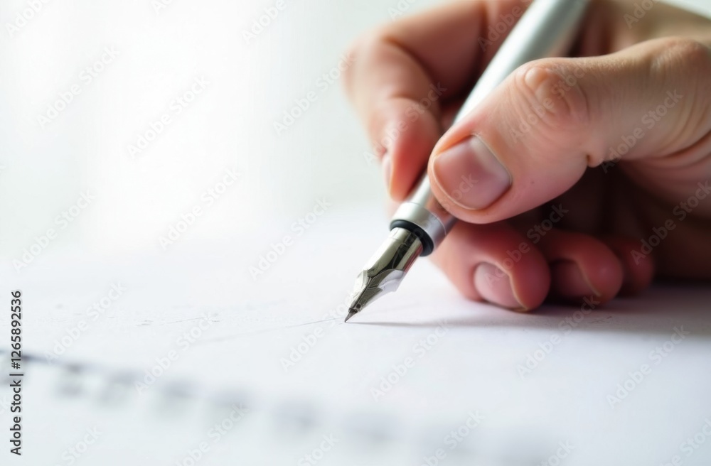 Hand writing with a fountain pen on white paper Hand writing with a fountain pen on white paper