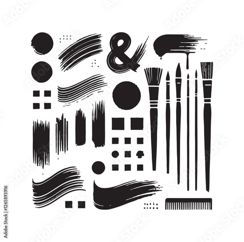 Brush grunge elements silhouette vector illustration

